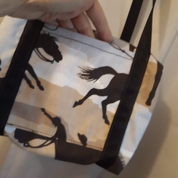 New Mini Duffle Travel Tote Shoulder Bag Western Cowboy Rodeo Horses Brown Blue - Picture 7 of 9